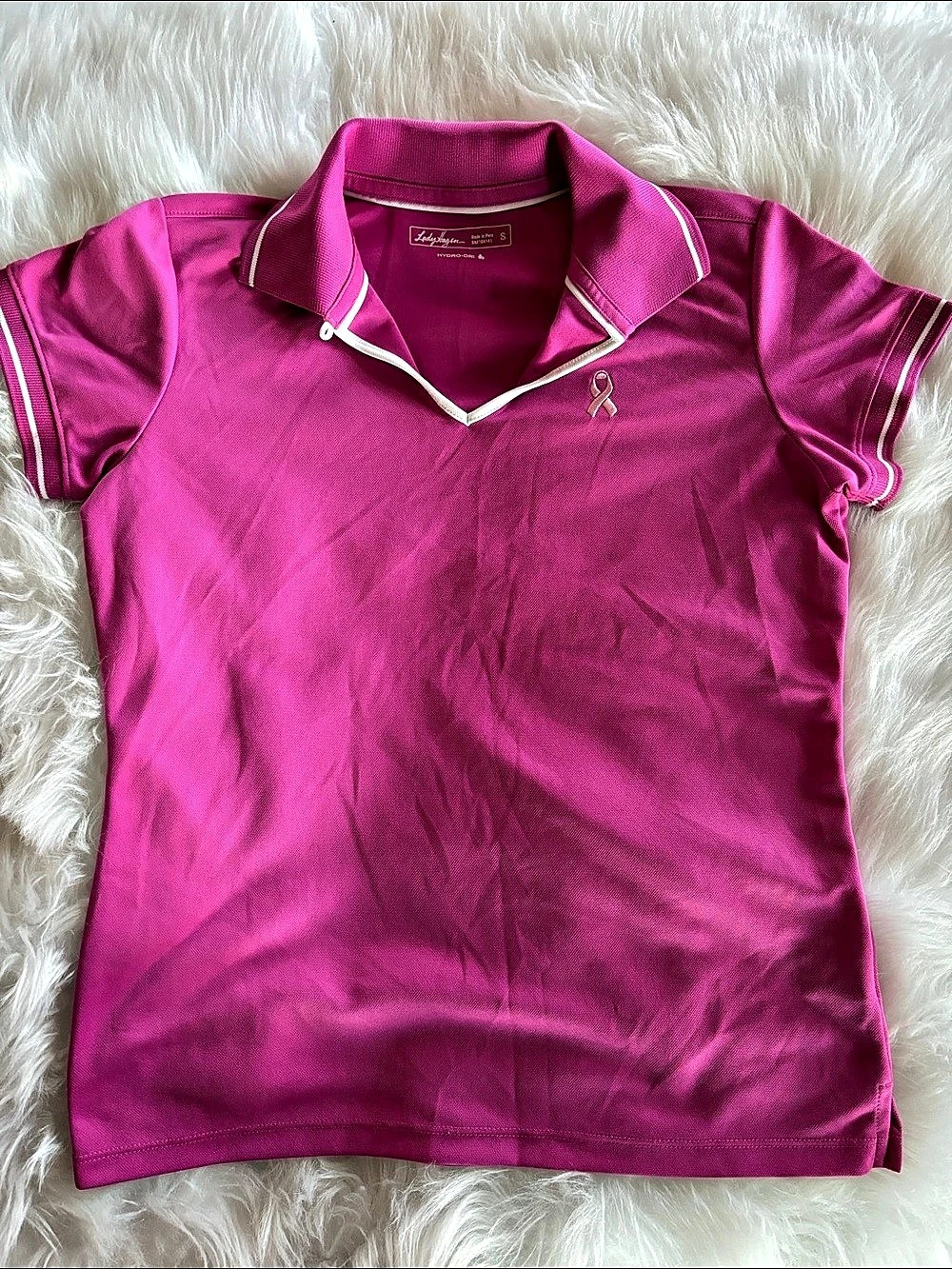 Lady Hagen Hydro-Dri Golf Polo Shirt with Breast Cancer Awareness Ribbon Pink